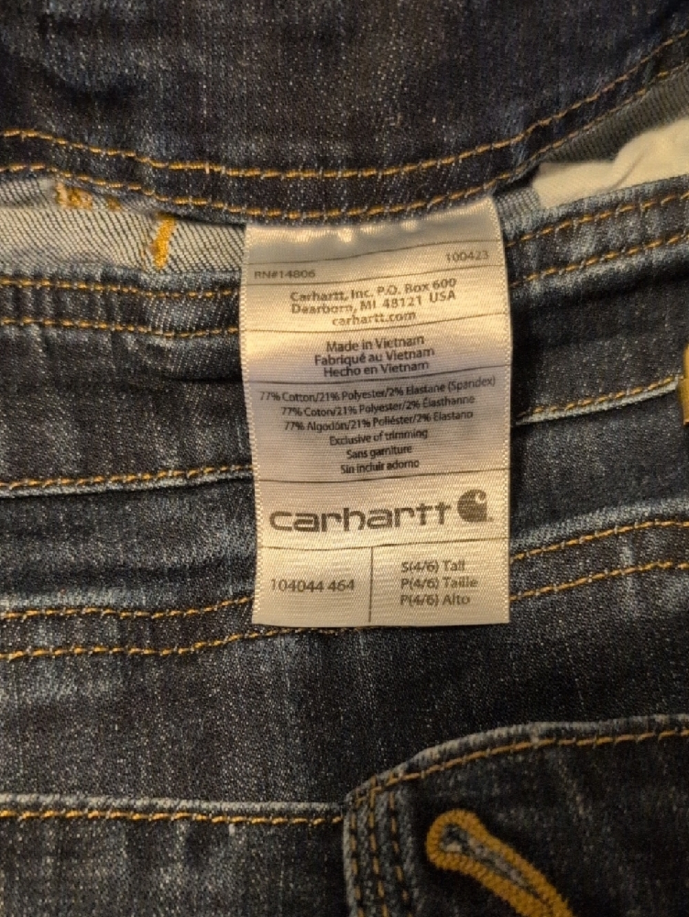 Carhartt Dark Blue Denim Overalls with Yellow Stitching - Picture 2 of 5